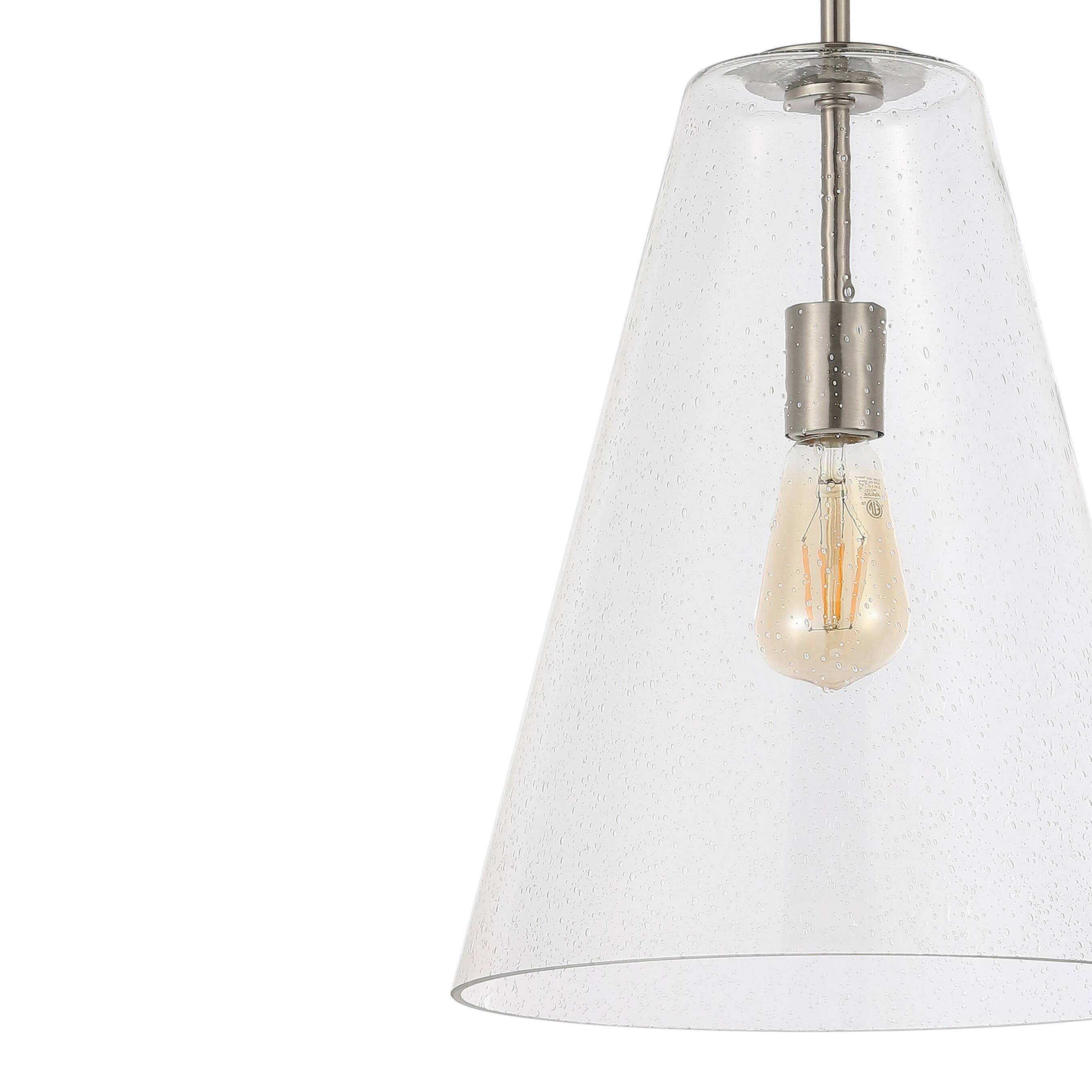 Alt View 3. Jonathan Y - Arlo 11.5" 1-Light Mid-Century Modern Iron/Seeded Glass LED Pendant, Nickel/Clear - Nickel.