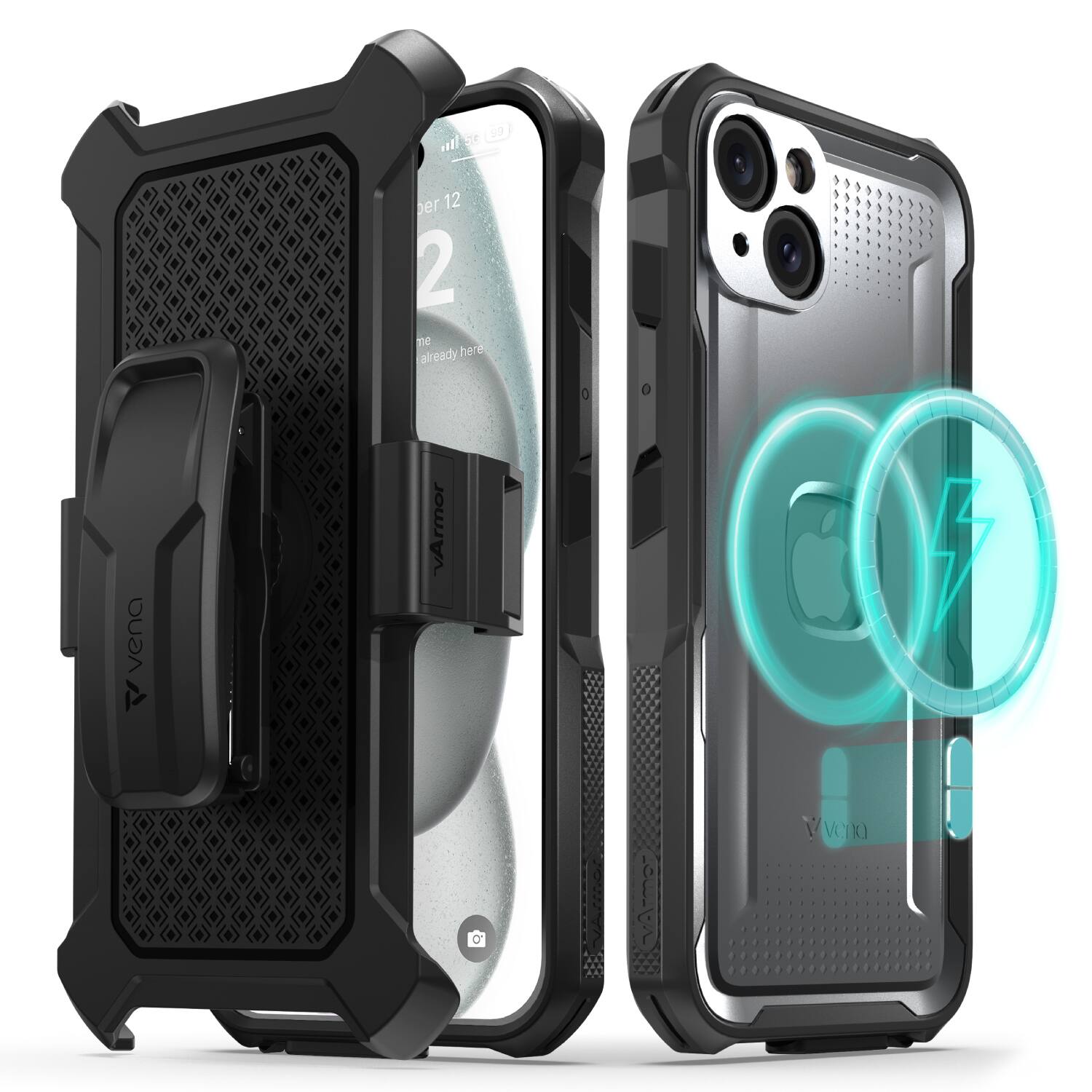 Vena - vArmor Apple iPhone 15 Plus Case, Military Grade Drop Protection Armor, Rugged Case with Kickstand Belt Clip, Gray - Multicolored