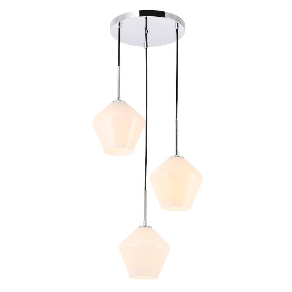 Alt View 4. Living District - Gene 3 Light Chrome And Frosted White Glass Pendant - Chrome And Frosted White Glass.