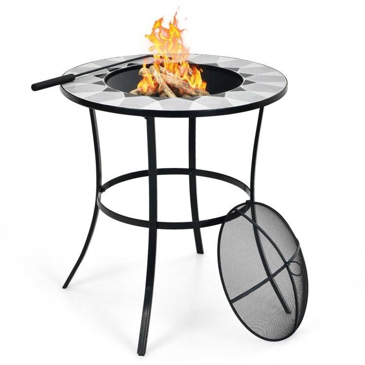 Front. SlickBlue - Outdoor Round Fire Pit Table – Portable with Mesh Cover and Fire Poker Included - Black.
