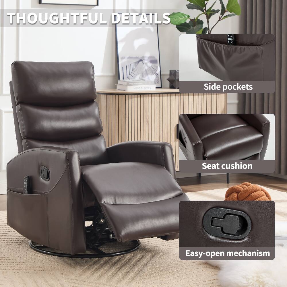 Ropilly Faux Leather Massage Recliner 360 Degree Swivel Rocking Chair ...