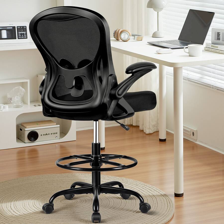 Tall Computer Stool KERDOM Drafting Chair, Tall Office Chair Ergonomic Standing Desk Chair ...