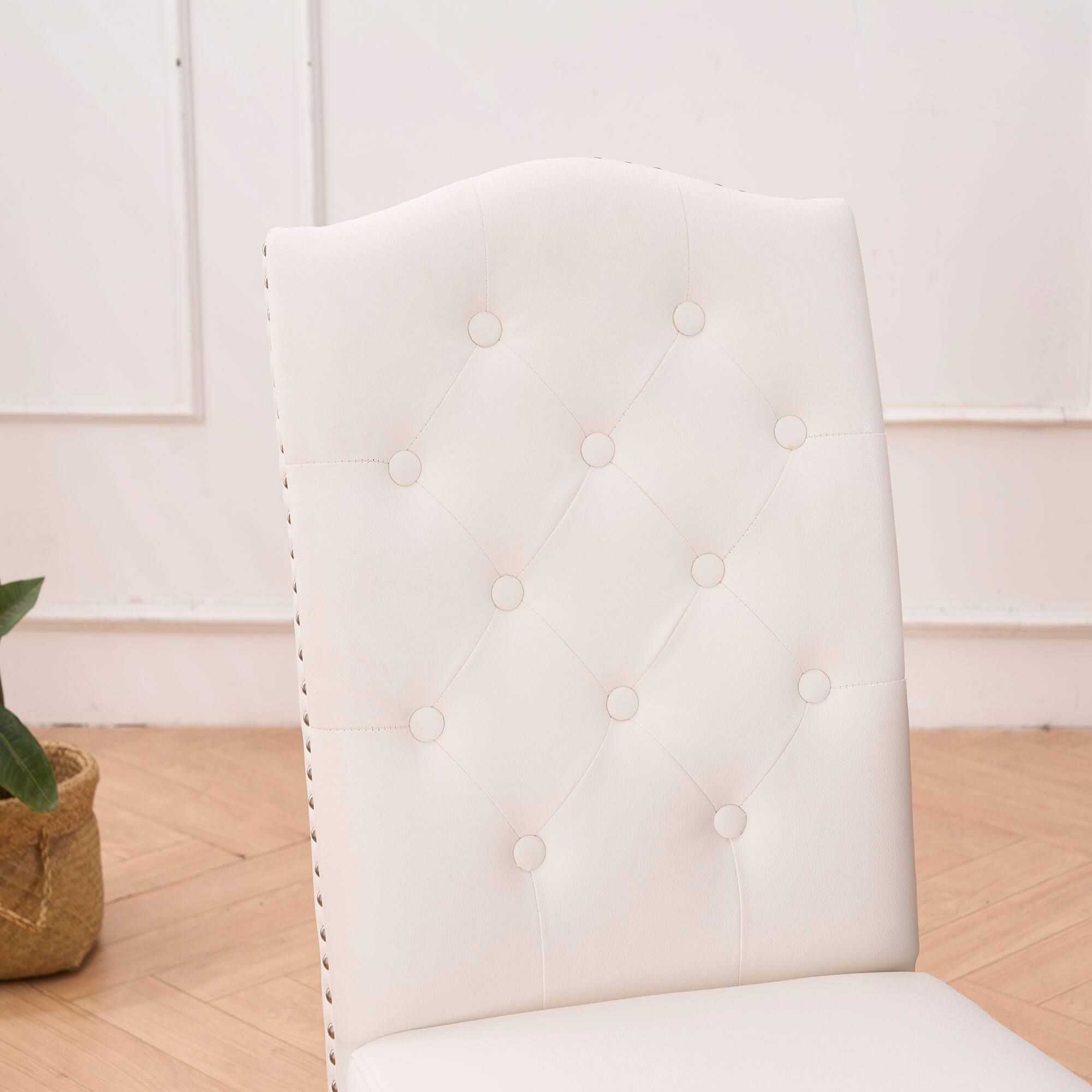 Alt View 1. FERPIT - FERPIT Set of 2 Upholstery Faux Leather Dining Chairs with Button Tufted High Back and Nailhead Trim, Beige - Beige.