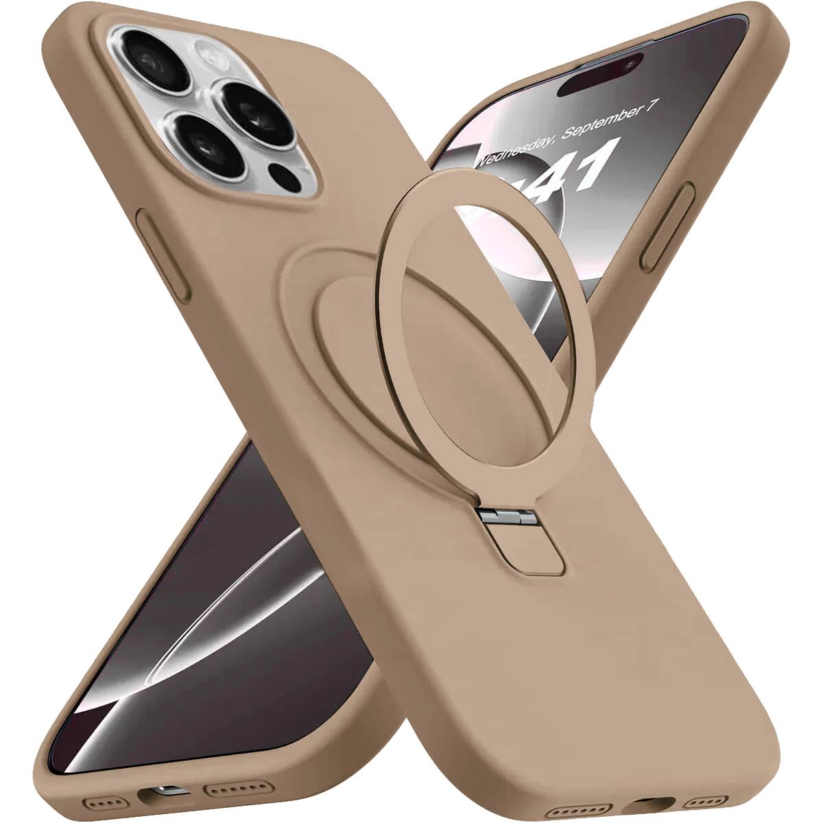 Entronix - [Magnetic] Case for iPhone 15 Pro - Soft-Touch Liquid Silicone Gripstand - Titanium