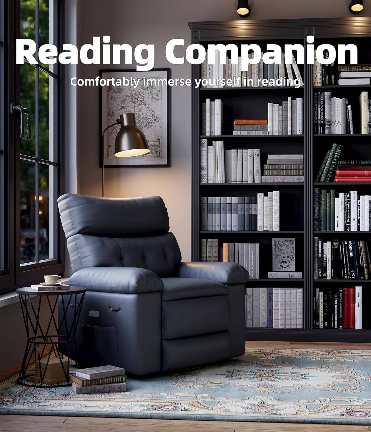 Acekool - Oversized PU Leather Recliner Chair - Extra Plush 1.5X Thick Cushion Manual Reclining Chair - Gray