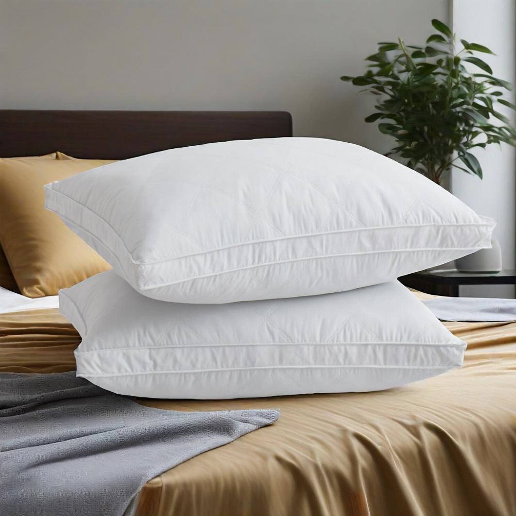 Peace Nest - 2-Pack Medium Firm Diamond Quilted Feather Pillow with Gusset Design - White