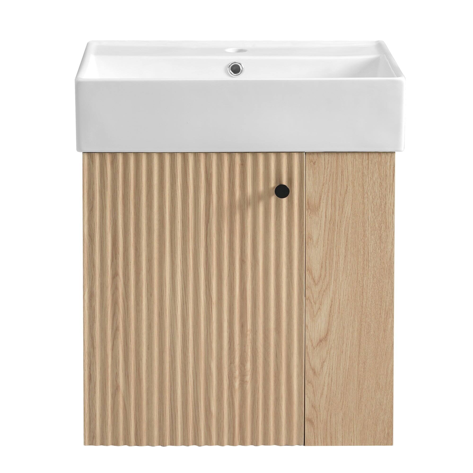 Alt View 8. Boyel Living - 21.6 Inch Modern Floating Bathroom Vanity with Ceramic Basin and Right Side Storage - Wood.