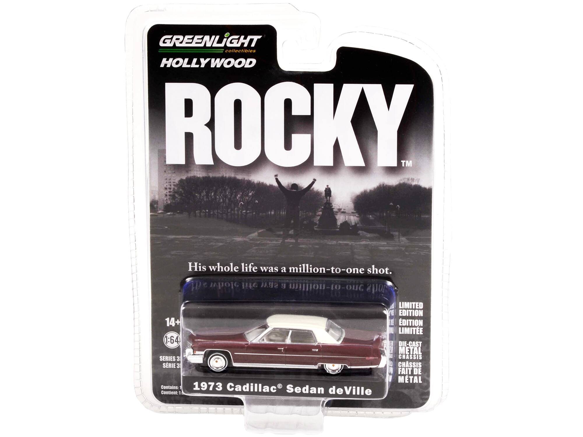 GREENLIGHT collectibles HOLLYWOOD ROCKY™  
His whole life was a million-to-one shot.  
1973 Cadillac Sedan deVille  

LIMITED EDITION  
1:64 DIE-CAST METAL  
SERIES 3  
CHASSIS  

Contains: 1