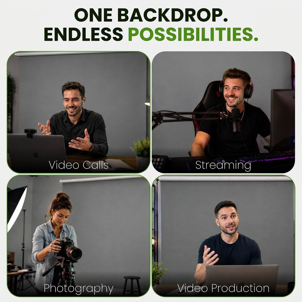 ONE BACKDROP. ENDLESS POSSIBILITIES.

- Video Calls
- Streaming
- Photography
- Video Production