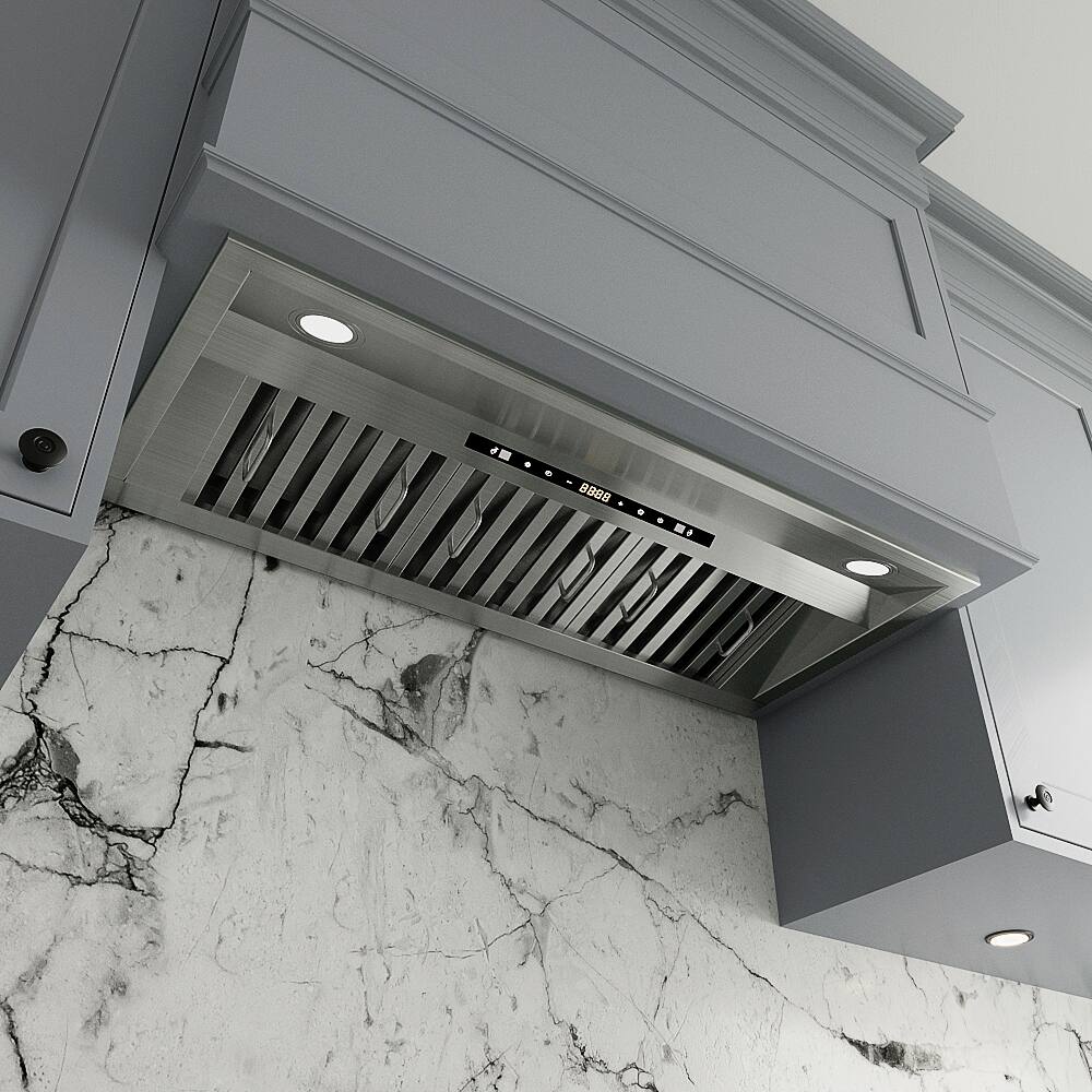 Alt View 1. Streamline - 34 in. Frascati Ducted Insert 350 CFM Range Hood, Baffle Filters, Touchpad Control, LED Lights - Brushed Stainless Steel.