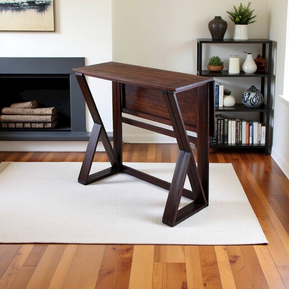 Back. FurniFact - Antique Walnut Counter Height Table – Small Foldable Dining Table for 2 - Walnut.