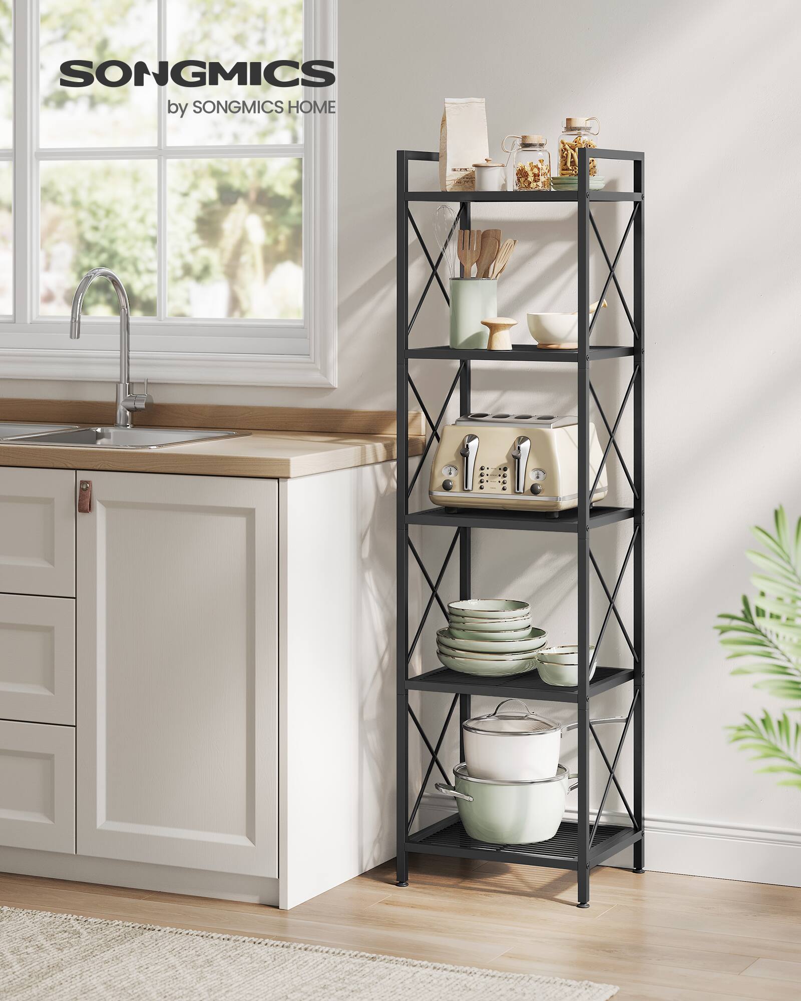 Songmics Home Metal Storage Rack, Shelving Unit with X Side Frames ...