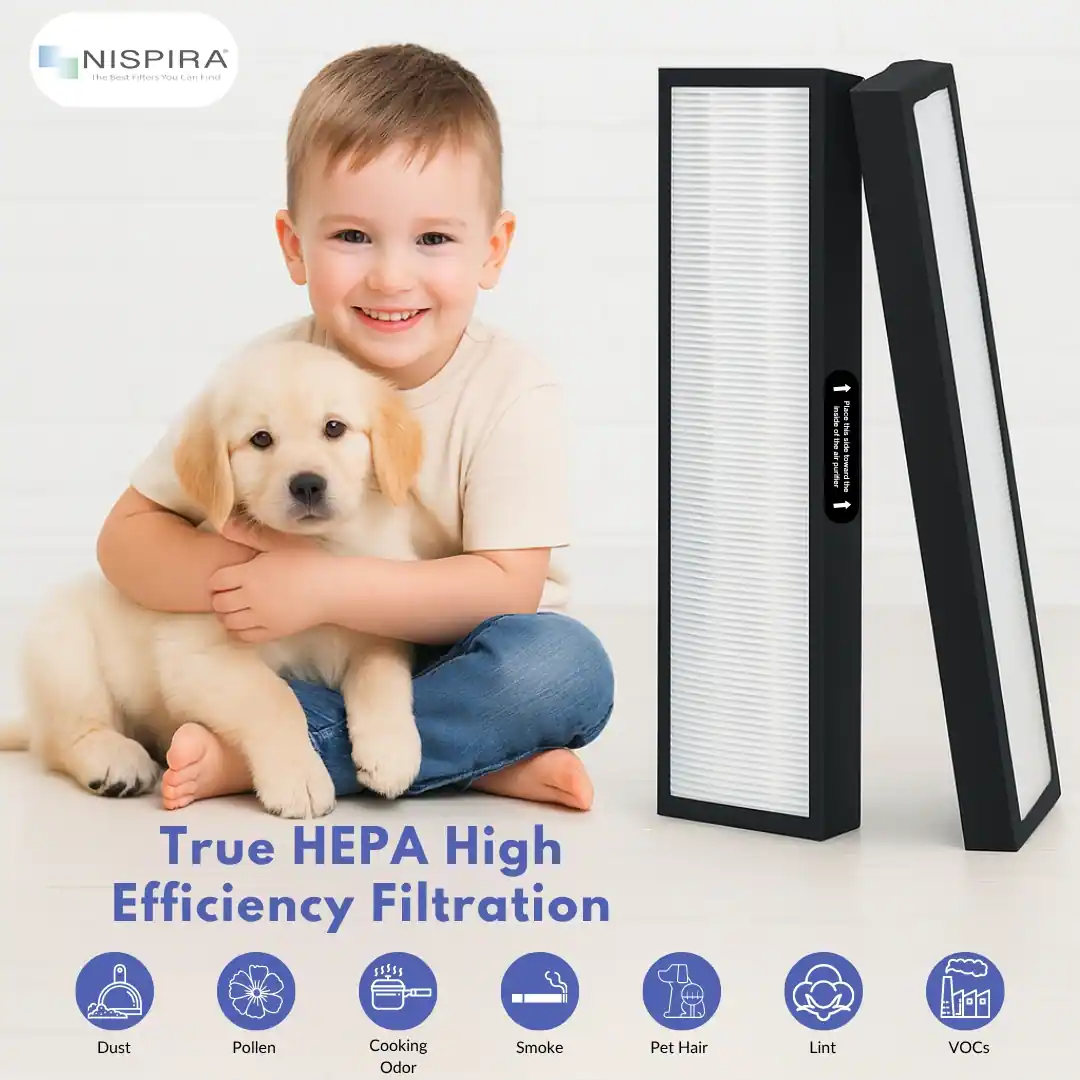 NISPIRA  
The Best Filters You Can Find

True HEPA High Efficiency Filtration

- Dust
- Pollen
- Cooking Odor
- Smoke
- Pet Hair
- Lint
- VOCs