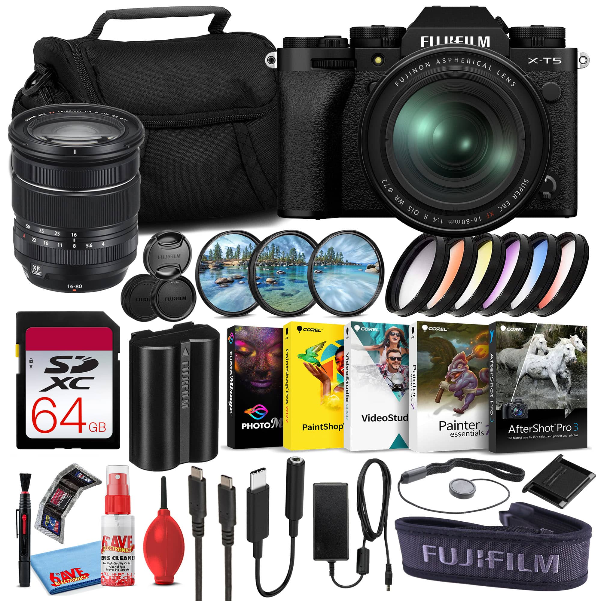Fujifilm - X-T5 Mirrorless Camera with 16-80mm Lens (Black) Sony 64GB Card Bundle