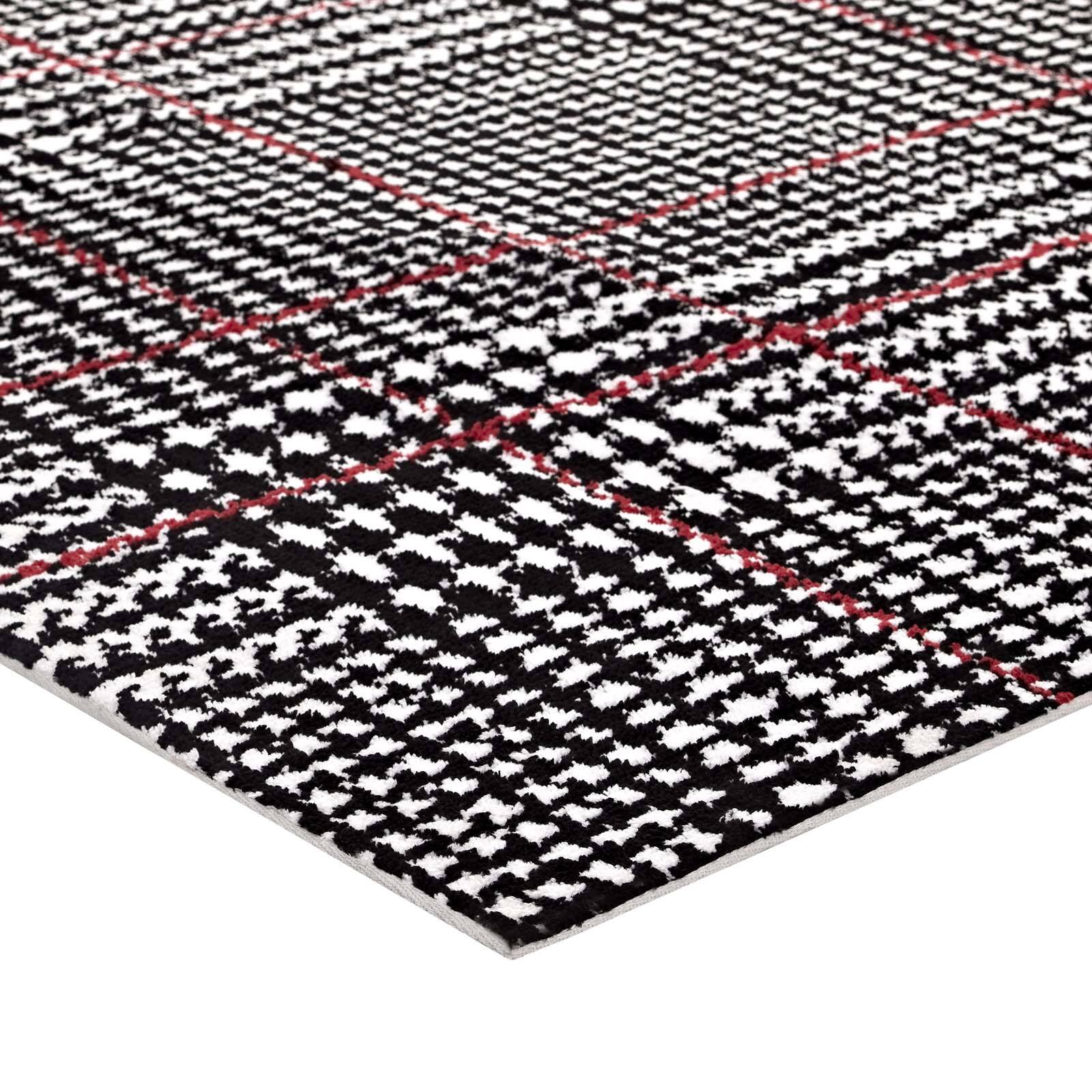 Alt View 1. Modway - Kaja Abstract Plaid Area Rug - Ivory Black and Red.