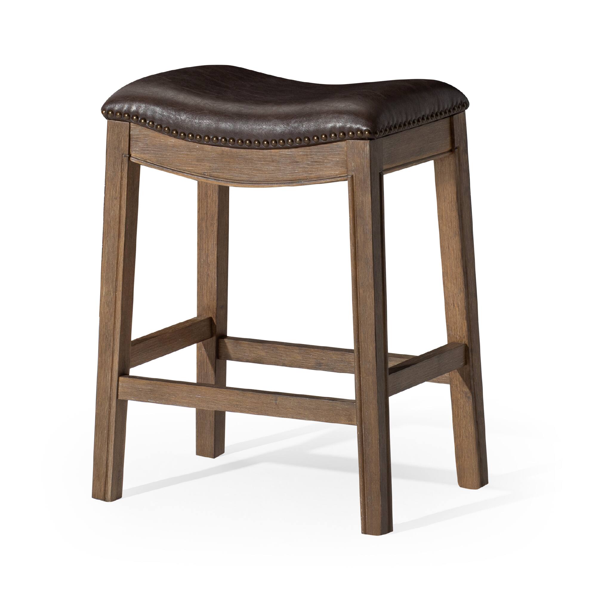 Front. Maven Lane - 26" Adrien Saddle Counter Stool In Walnut Finish With Vegan Leather - Walnut.