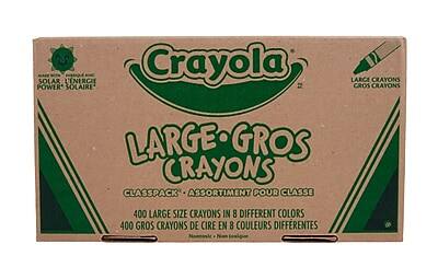 Crayola  
LARGE - GROS CRAYONS  
CLASSPACK - ASSORTIMENT POUR CLASSE  
400 LARGE SIZE CRAYONS IN 8 DIFFERENT COLORS  
400 GROS CRAYONS DE CIRE EN 8 COULEURS DIFFERENTES  
MADE WITH SOLAR POWER - FABRIQUE AVEC L'ÉNERGIE SOLAIRE