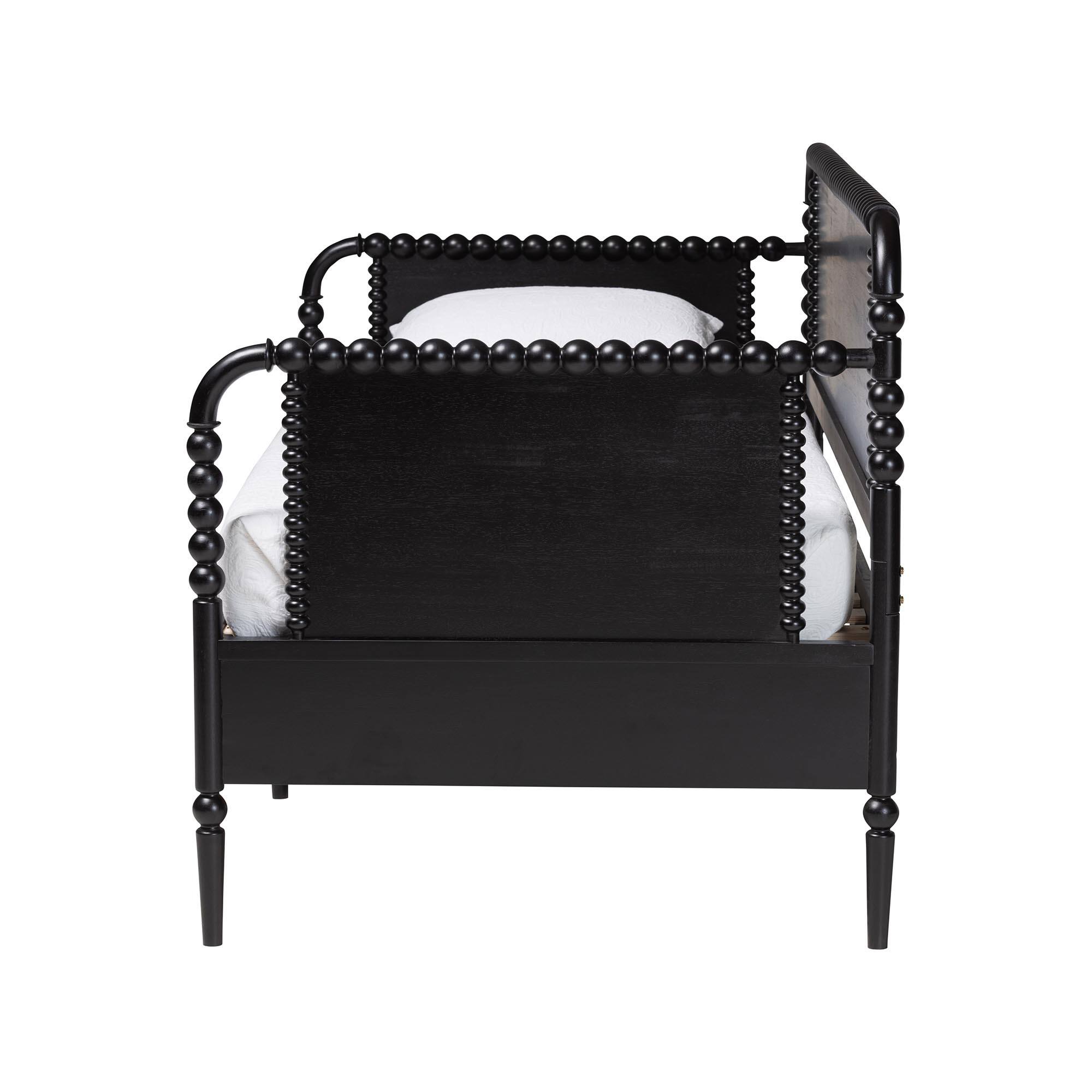 Left. Baxton Studio - Lucera 3-Drawer Daybed with Bobbin Frame, Full - Black.
