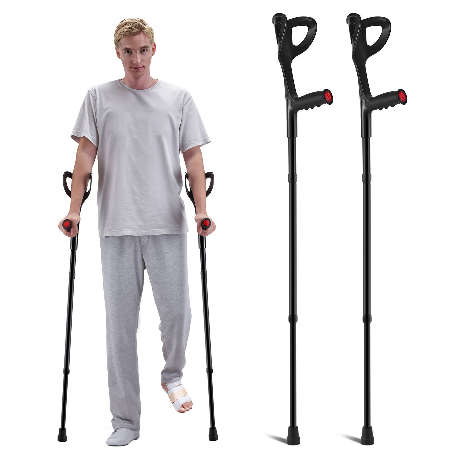 VEVOR - Forearm Crutches for Adults, Folding Walking Forearm Crutches with 10-Level Adjustable Height - Black
