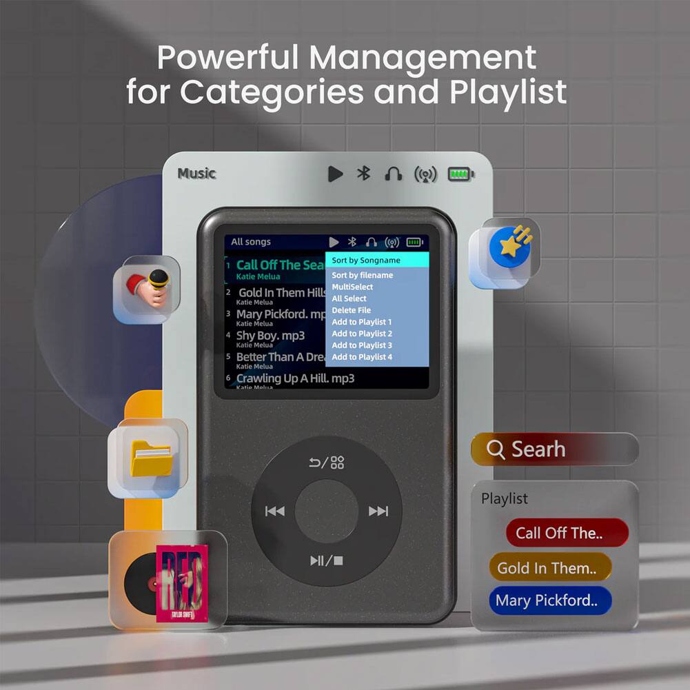 Powerful Management for Categories and Playlist

Music
All songs
Sort by Songname
1. Call Off The Sea - Katie Melua
2. Gold In Them Hill - Katie Melua
3. Mary Pickford.mp3 - Katie Melua
4. Shy Boy.mp3 - Katie Melua
5. Better Than A Dre - Katie Melua
6. Crawling Up A Hill.mp3 - Kaho Malna

Sort by filename
MultiSelect
All Select
Delete File
Add to Playlist 1
Add to Playlist 2
Add to Playlist 3
Add to Playlist 4

Search
Playlist
Call Off The...
Gold In Them...
Mary Pickford...