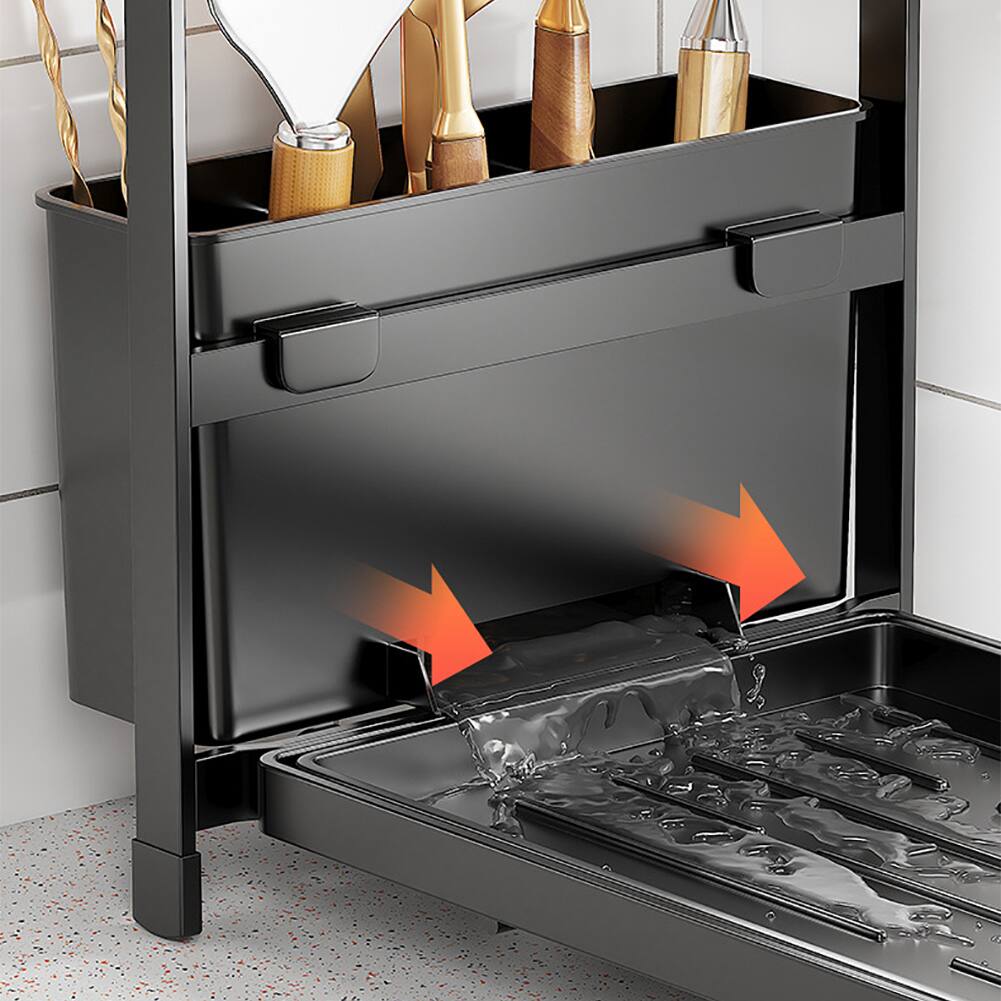 Alt View 1. GARVEE - Water Bottle Organizer, Double Layer Cup Holder, Carbon Steel Storage Rack with Tray for Small Kitchens and Countertops - Black.