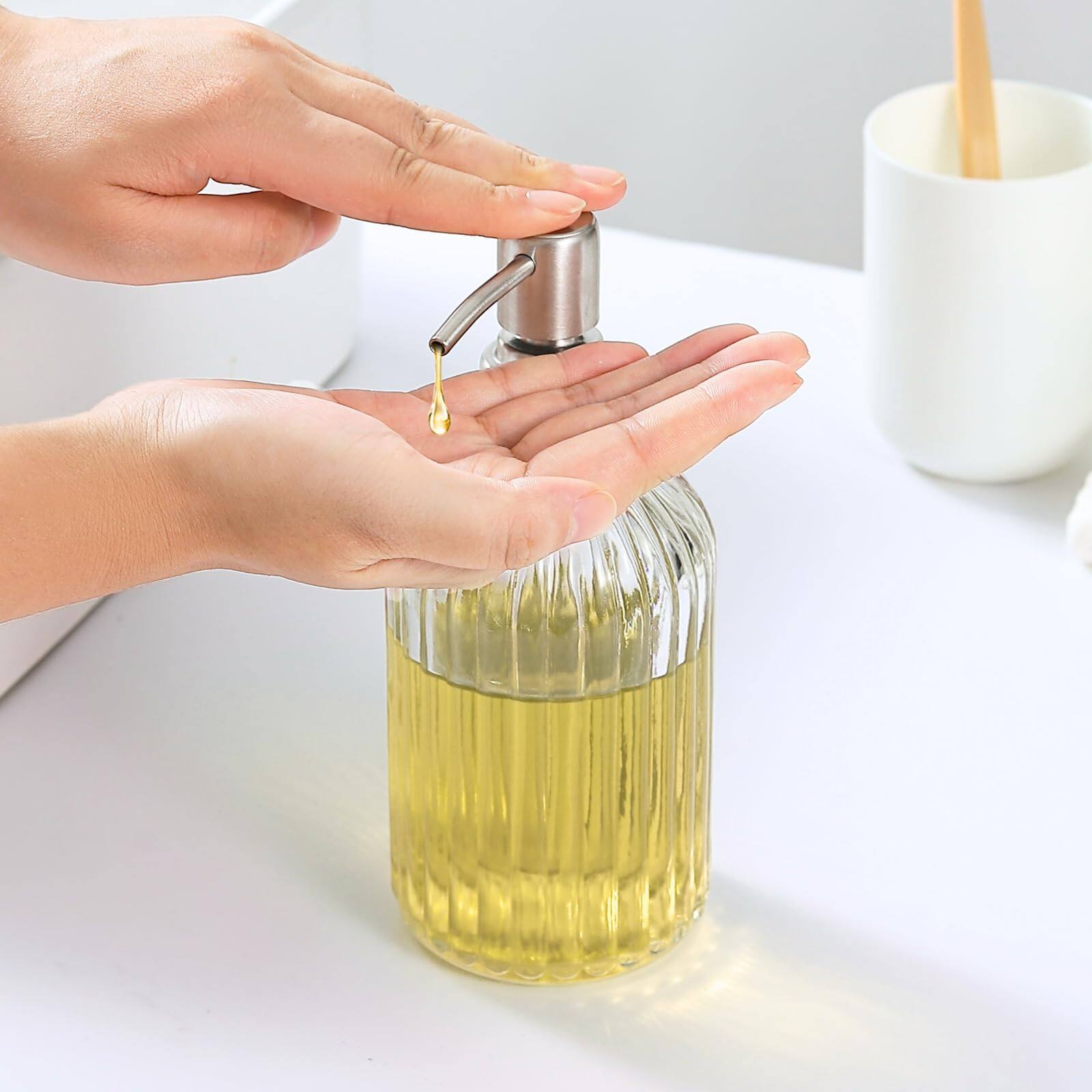 Alt View 2. Dapper Styles - Glass Soap Dispenser With 304 Rustproof Stainless Pump For Kitchen And Bathroom Hand Dispneser Bottle - Clear Lotion Dispenser.