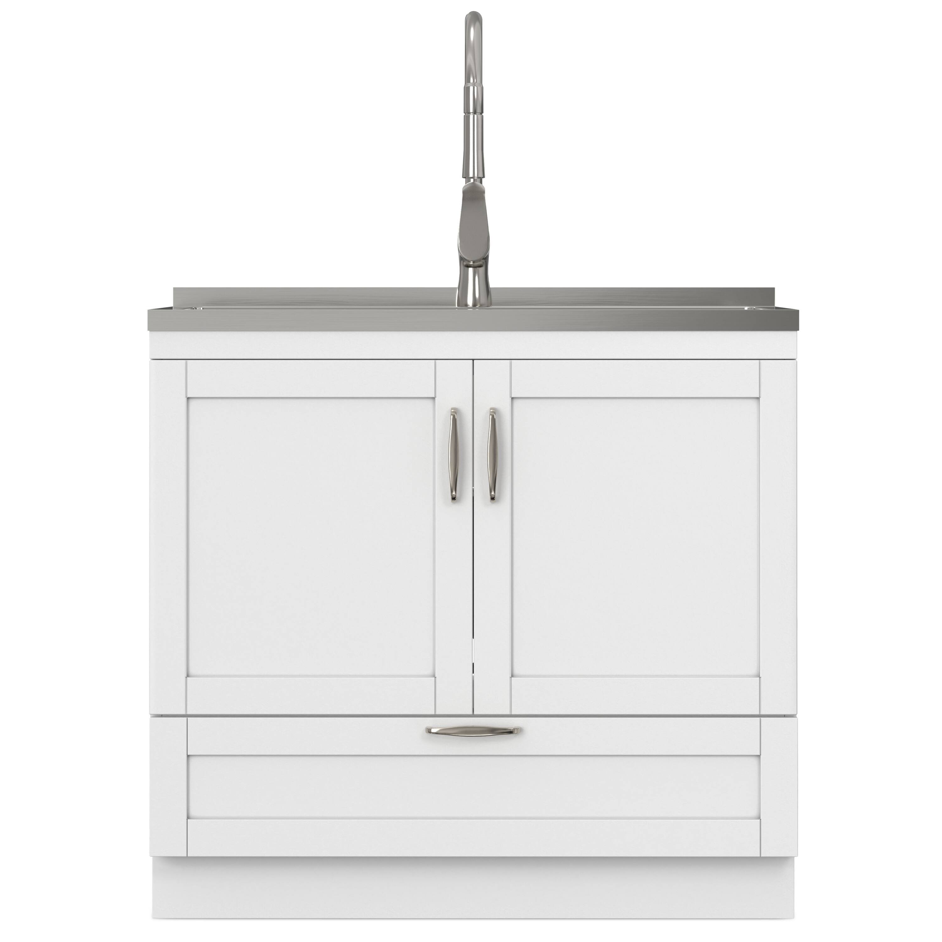 Left. Simpli Home - Reed All-In-One 36-inch Laundry Utility Sink and Cabinet - Pure White.