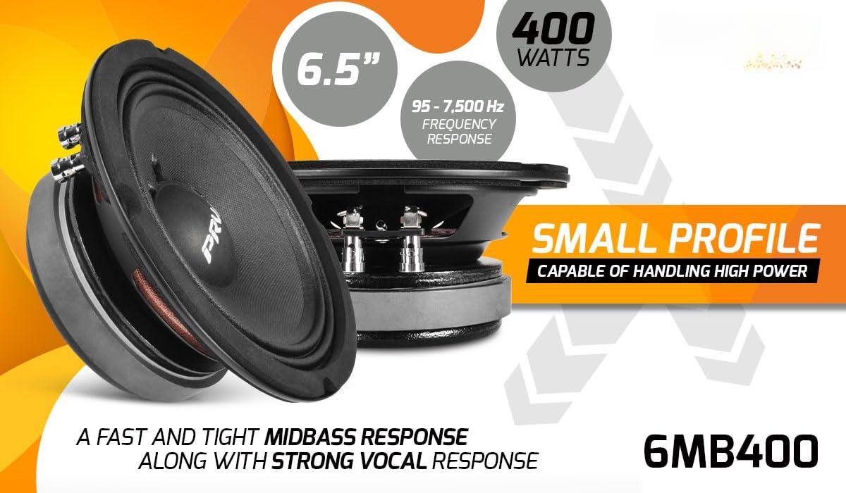 400 WATTS  
6.5"  
95 - 7,500 Hz FREQUENCY RESPONSE  

SMALL PROFILE  
CAPABLE OF HANDLING HIGH POWER  

A FAST AND TIGHT MIDBASS RESPONSE  
ALONG WITH STRONG VOCAL RESPONSE  

6MB400