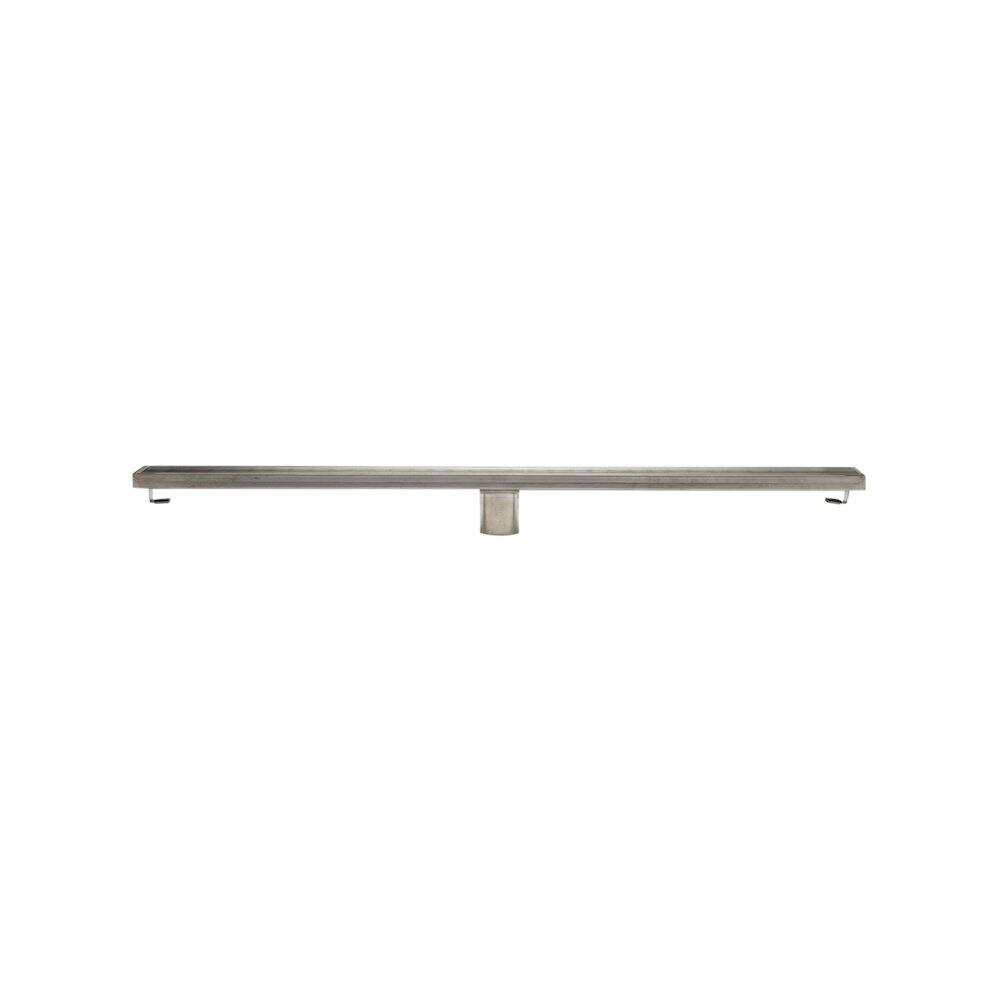 Left. Alfi - 36" Modern Stainless Steel Linear Shower Drain with Groove Lines - Gray.
