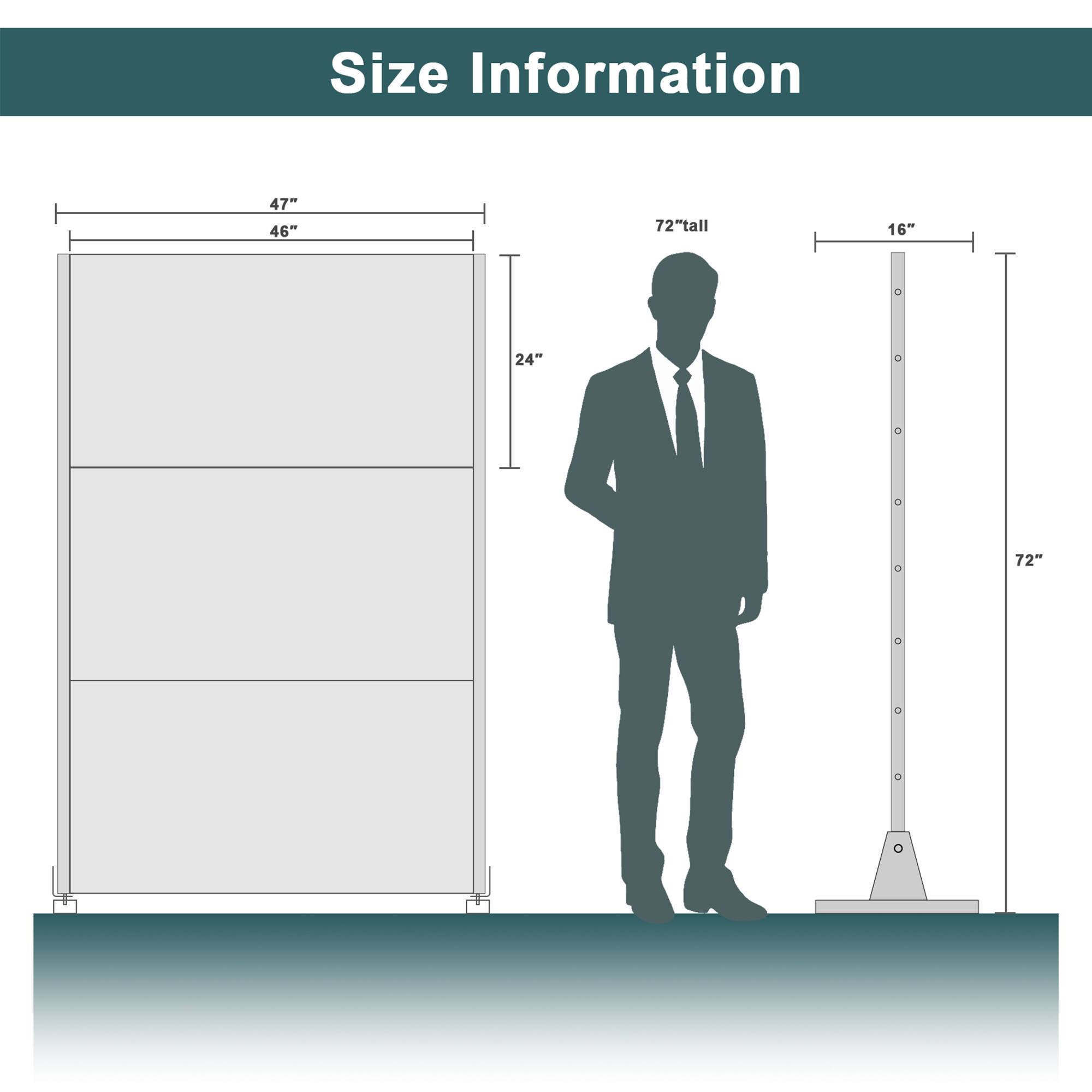 Size Information

- Width: 47"
- Depth: 46"
- Height: 72" tall
- Shelf Depth: 24"
- Shelf Height: 16"
- Total Height: 72"