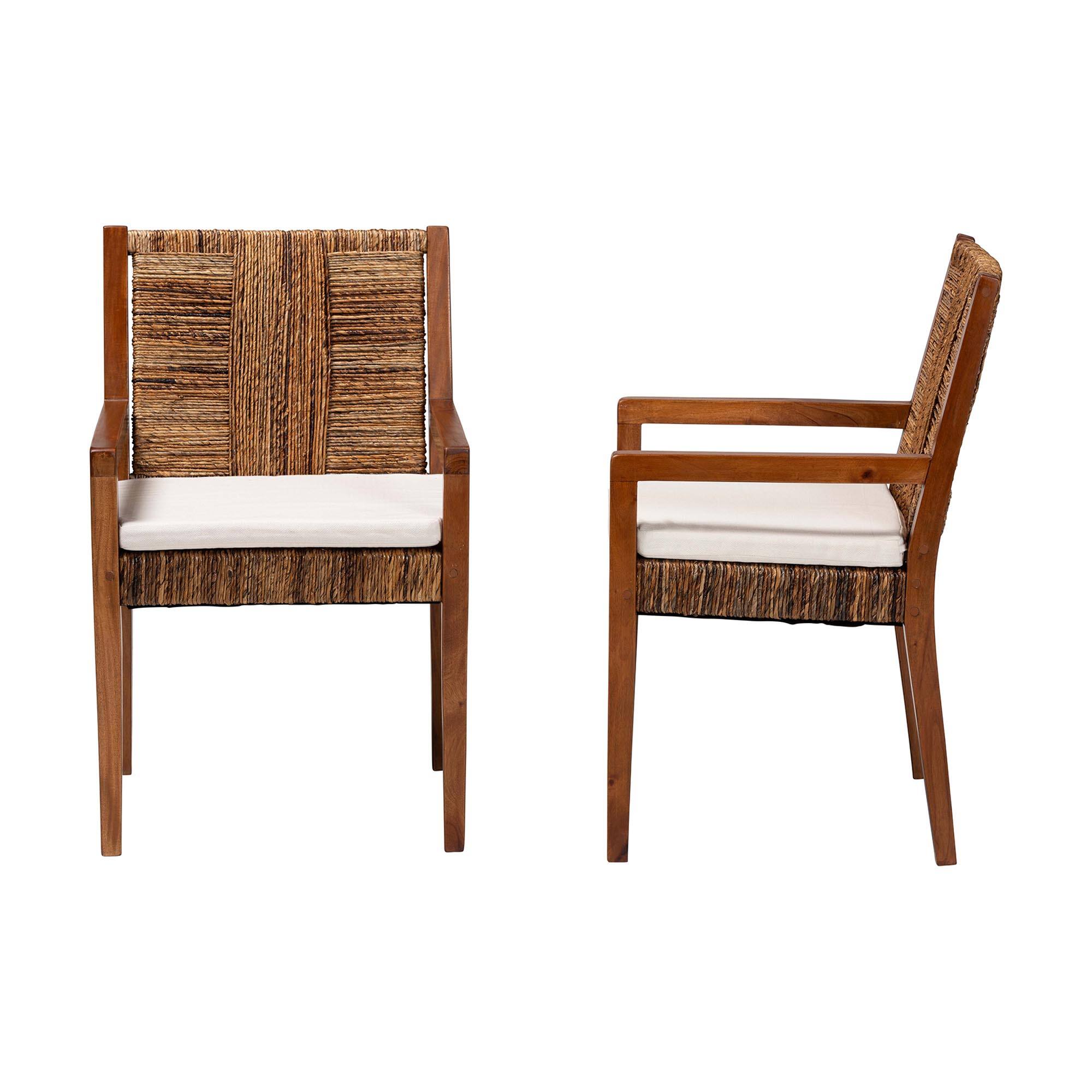 Left. bali & pari - Chabela 2-Piece Handwoven Seagrass Armchairs - Solid Mango Wood Frame Dining Chair with Woven Seat and Backrest - Natural Brown/Medium Brown.