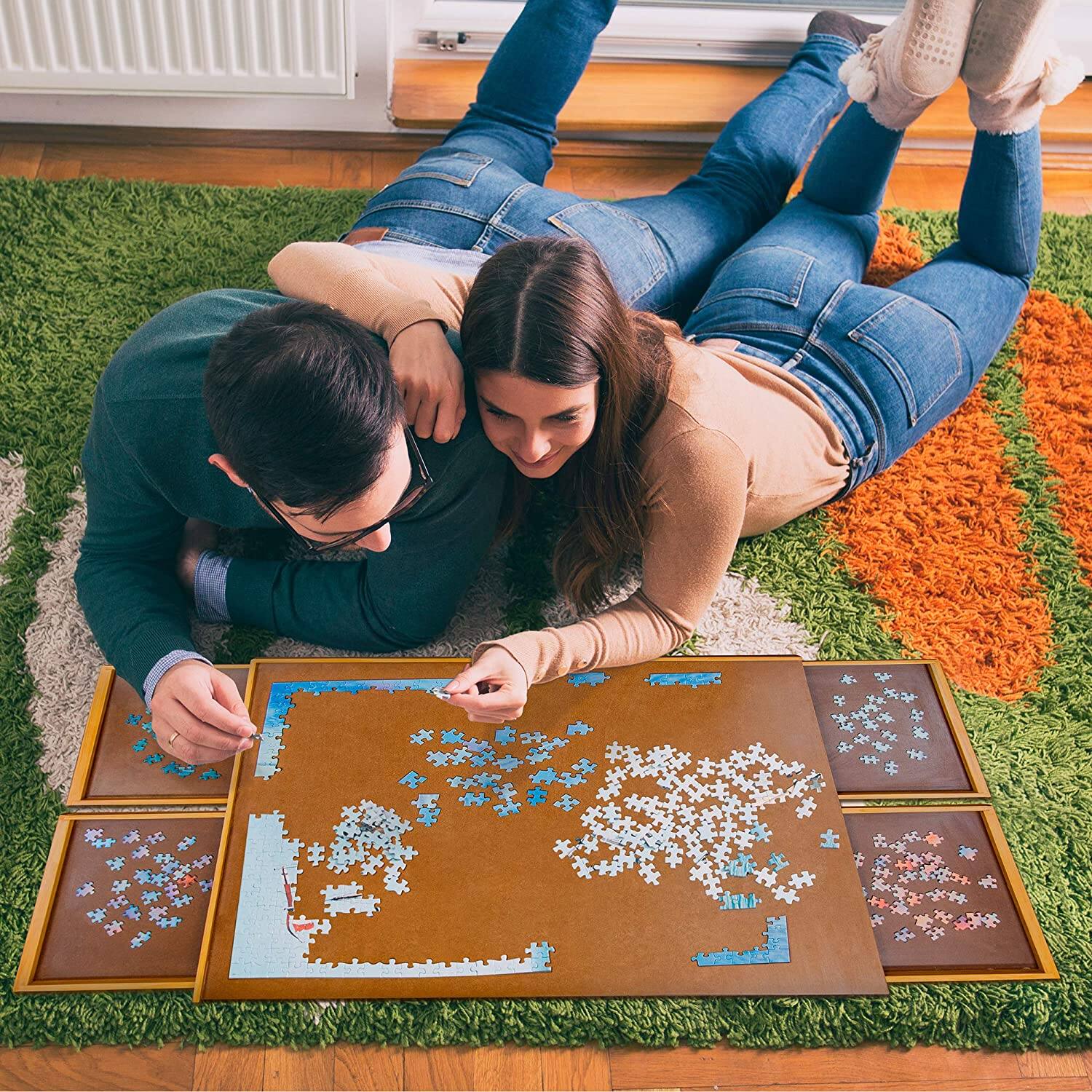 Alt View 7. Jumbl - 1000-Piece Puzzle Board - 23 x 31" Wooden Puzzle Board with 4 Removable Drawers - Brown.