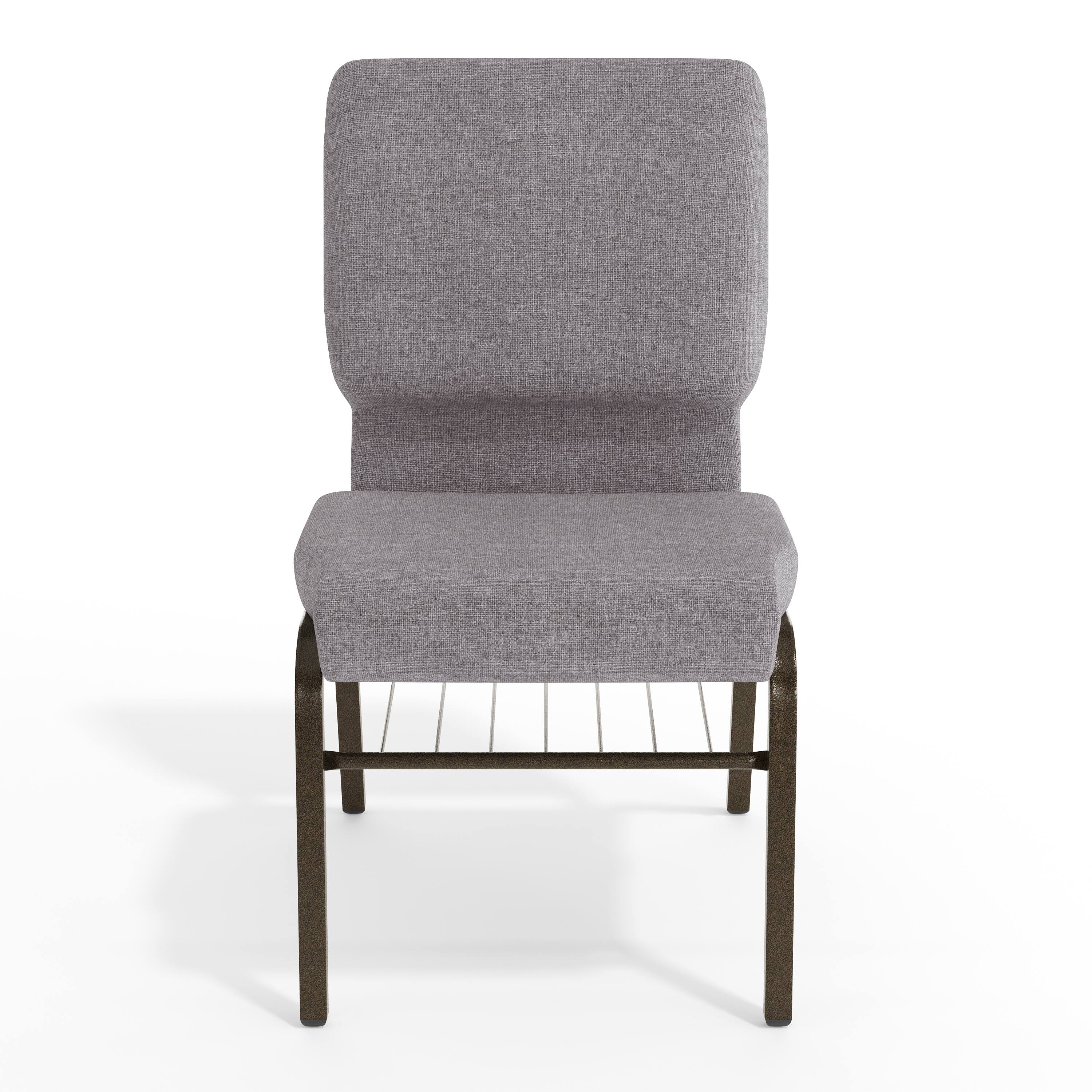Angle. Flash Furniture - HERCULES Series 18.5''W Church Chair in Gray Fabric with Book Rack - Gold Vein Frame - Gray.