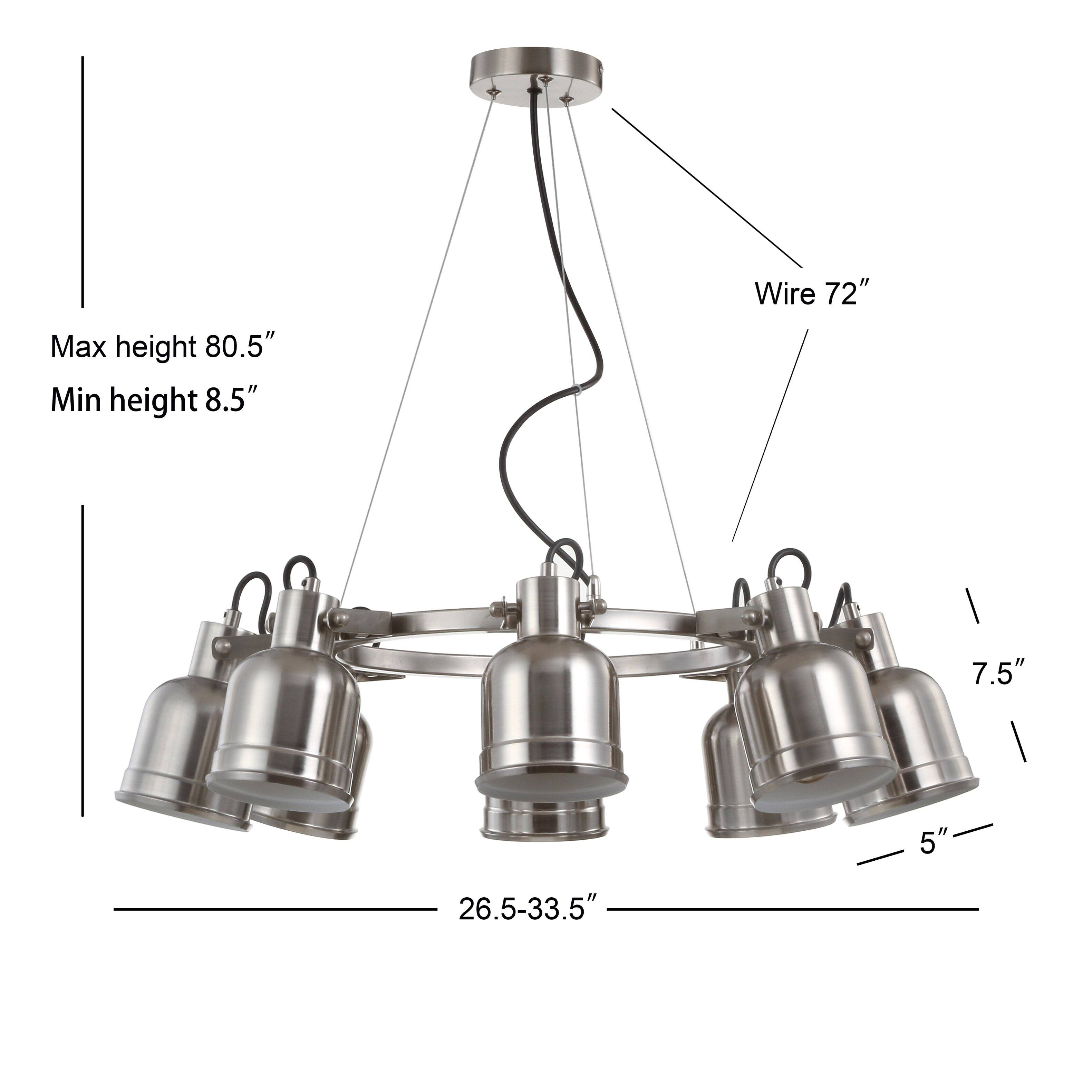 Max height 80.5"  
Min height 8.5"  
Wire 72"  
7.5"  
5"  
26.5-33.5"