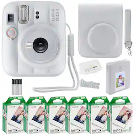 Bundle - Fujifilm - Instax Mini 13 Instant Camera 60 Photo Prints, Photo Album, Camera Case & Quality Photo Microfiber Cloth - Clay White