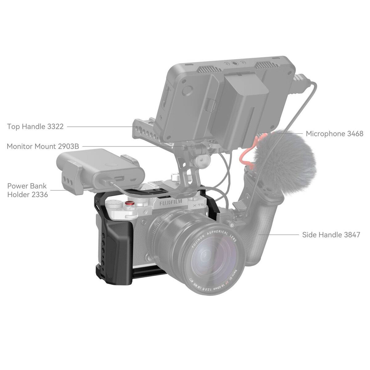 Top Handle 3322  
Monitor Mount 2903B  
Microphone 3468  
Power Bank Holder 2336  
FUJIFILM X-T5  
ITE ASPHERICAL NONITRA LENS  
Side Handle 3847
