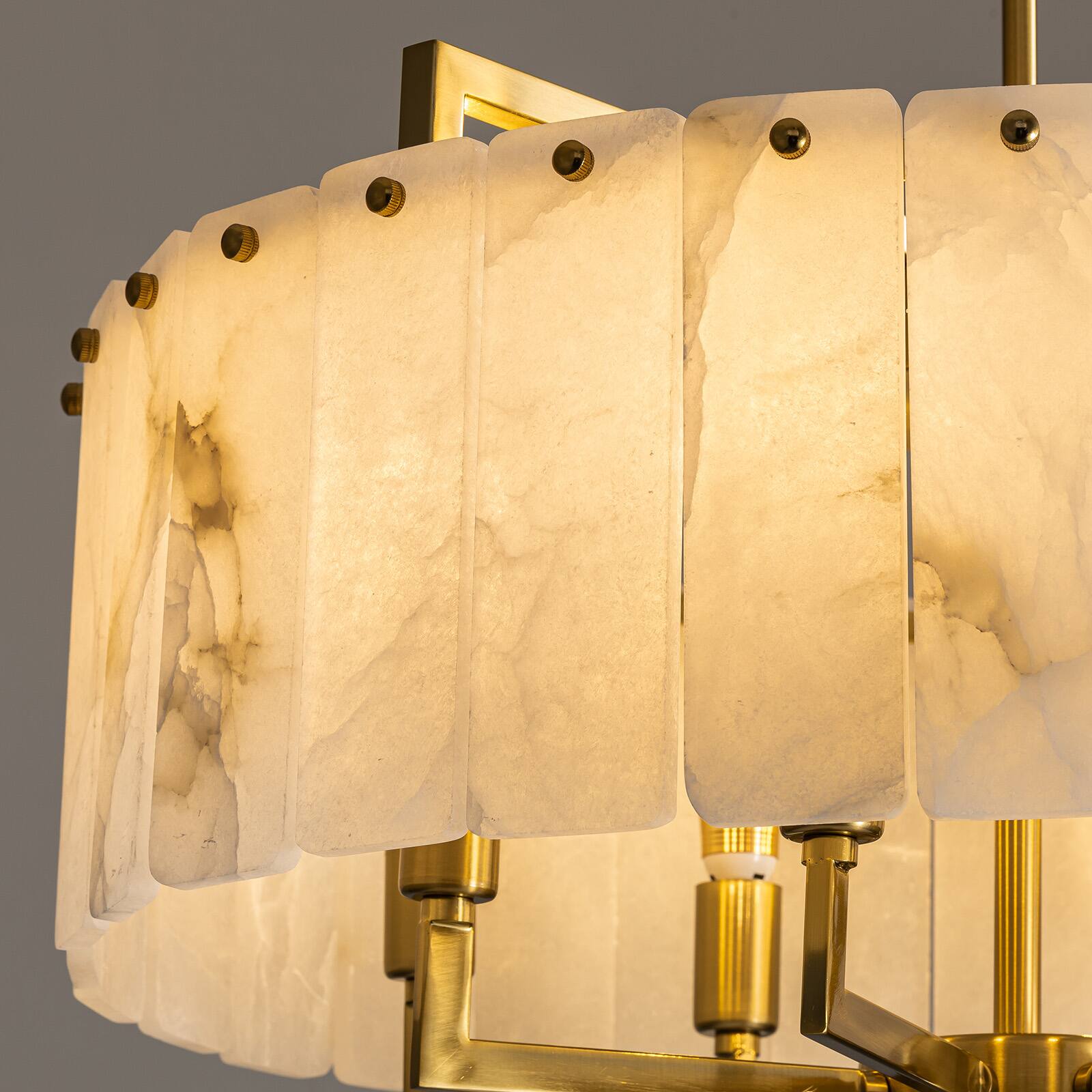 Alt View 8. Siljoy - 24 Inch Alabaster Round Chandelier, Modern Luxury 8-Light Brass Marble Pendant Light for Living Dining Entryway - Gold Brass.
