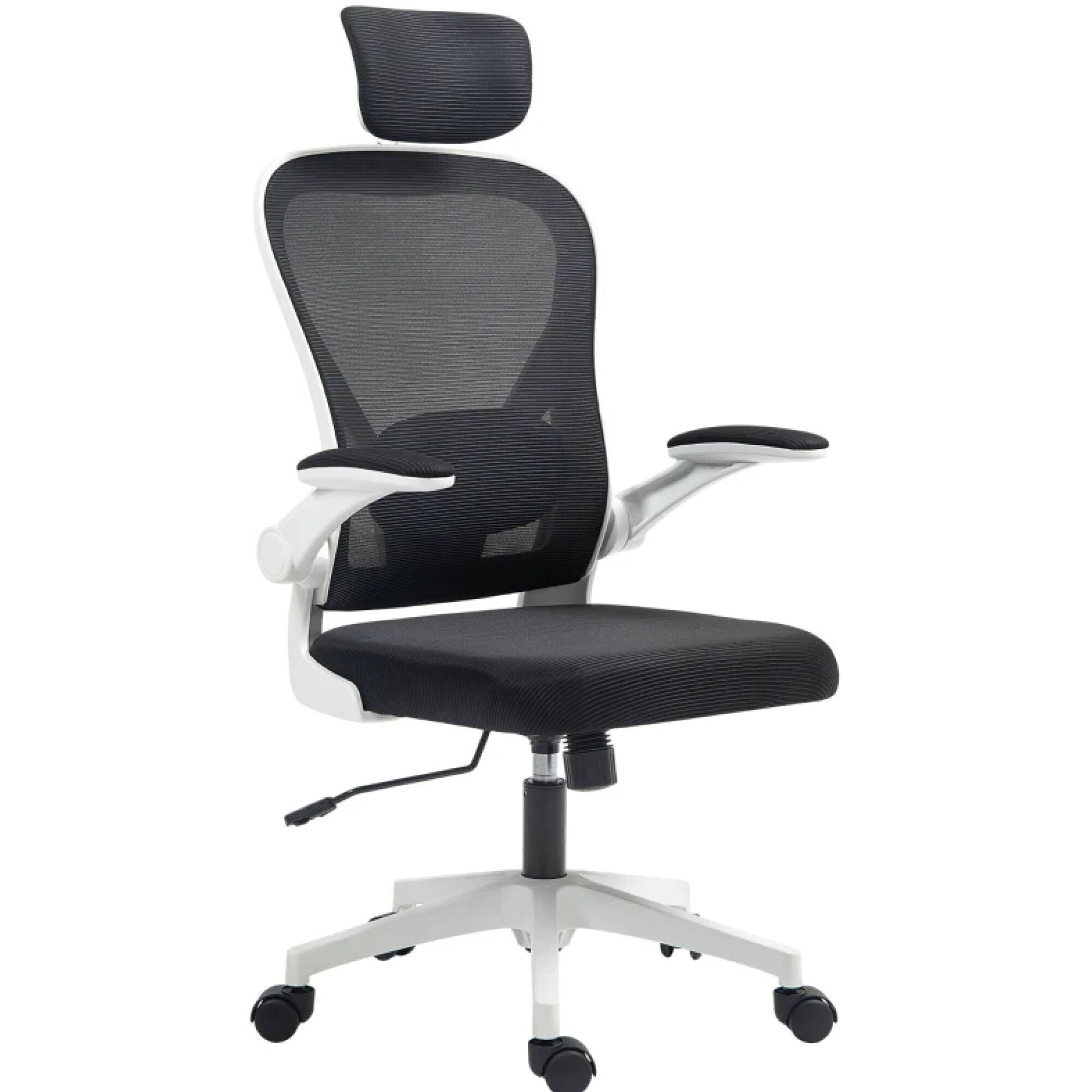 Angle. GOODSILO - Ergonomic Mesh Office Chair with Adjustable Lumbar Support and Flip-Up Armrests for Home and Office Use - Black+White.