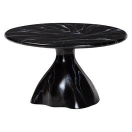 bali & pari - Aponi Marbled Resin Coffee Table - Sculptural Center Table with Round Top and Pedestal Base - Black