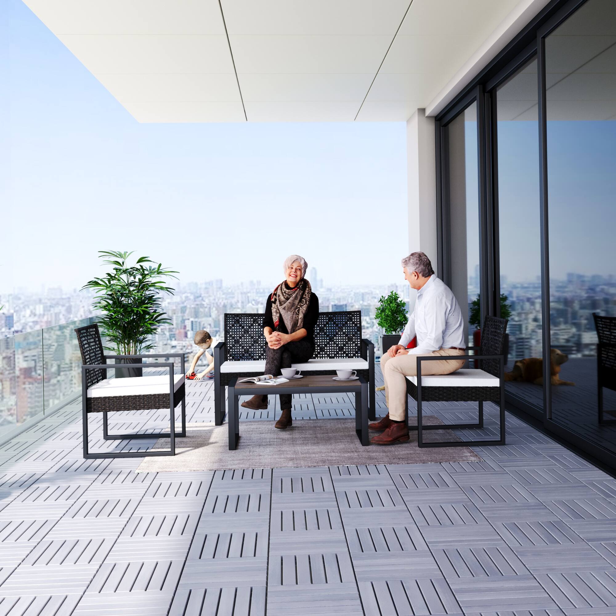 Alt View 10. APRILSOUL - 30PCS 12x12in Striped Interlocking Acacia Deck Tiles Outdoor Light Gray - Brown.