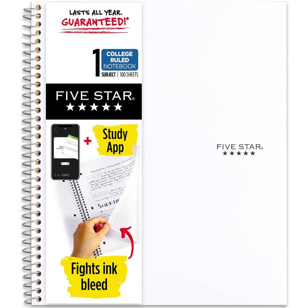 Mead - Five Star Wirebound Notebook, 1 Subject, College Ruled, 11" x 8 1/2" , White