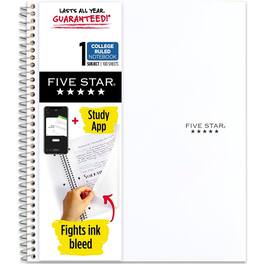 Mead - Five Star Wirebound Notebook, 1 Subject, College Ruled, 11" x 8 1/2" , White