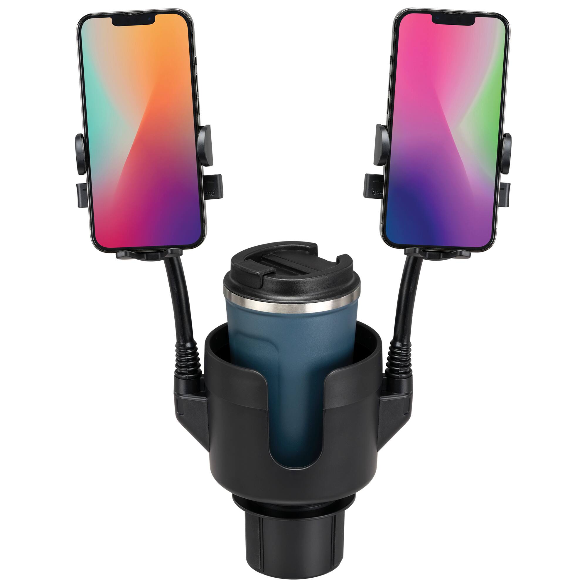 Front. iLive - iLive Handsfree Duo Deluxe Cup Holder with Dual Mobile Phone Holder, IA063 - Black.