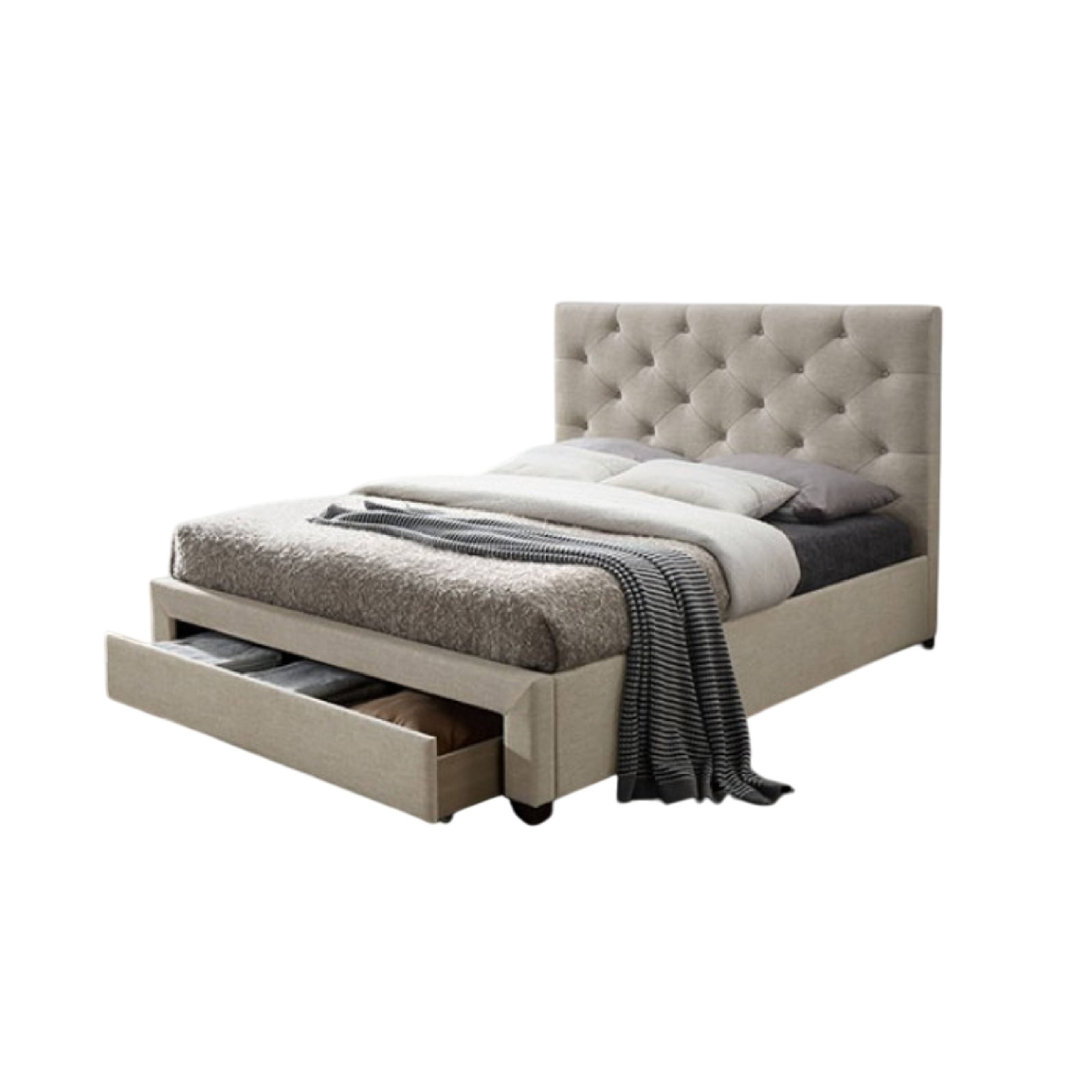 Alt View 1. Manhattan Lane - Sya Twin Size Bed w Button Tufted Upholstery, Underbed Storage - Beige.