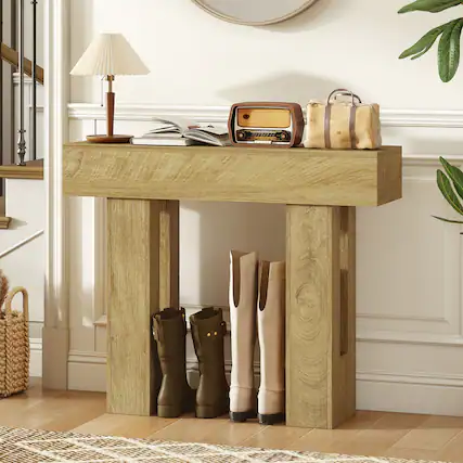 Front. Homcom - Inch Console Table, Sofa Table Behind the Couch with Thickened Tabletop for Living Room, Hallway - Oak.