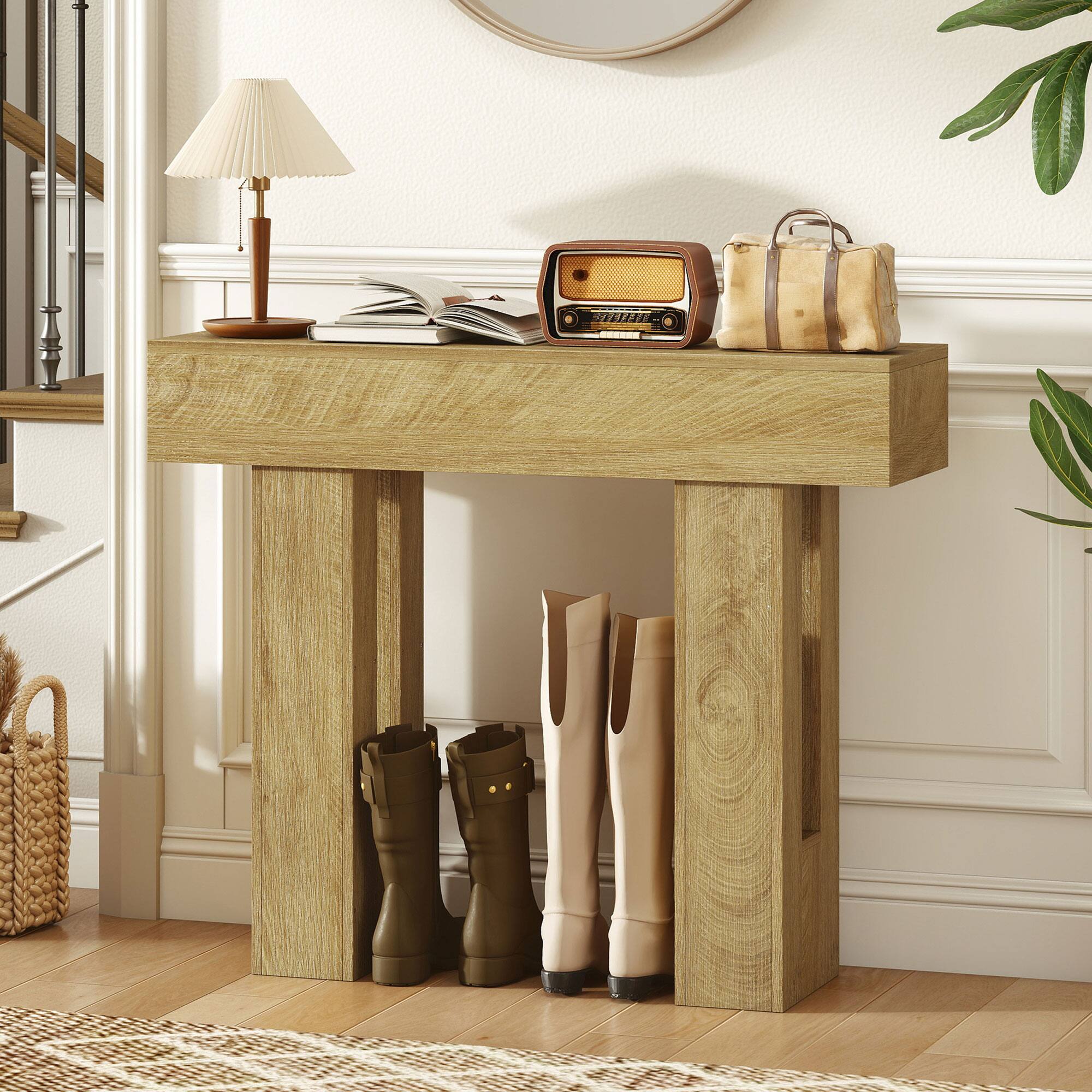 Front. Homcom - Inch Console Table, Sofa Table Behind the Couch with Thickened Tabletop for Living Room, Hallway - Oak.