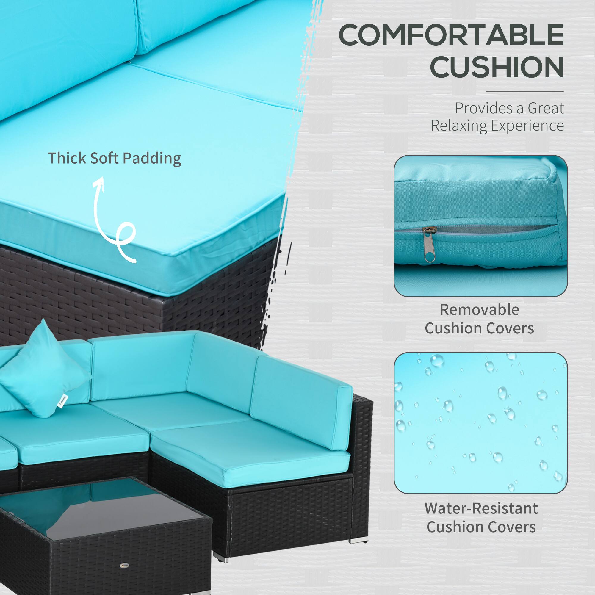 COMFORTABLE CUSHION
Provides a Great Relaxing Experience
Thick Soft Padding
Removable Cushion Covers
Water-Resistant Cushion Covers