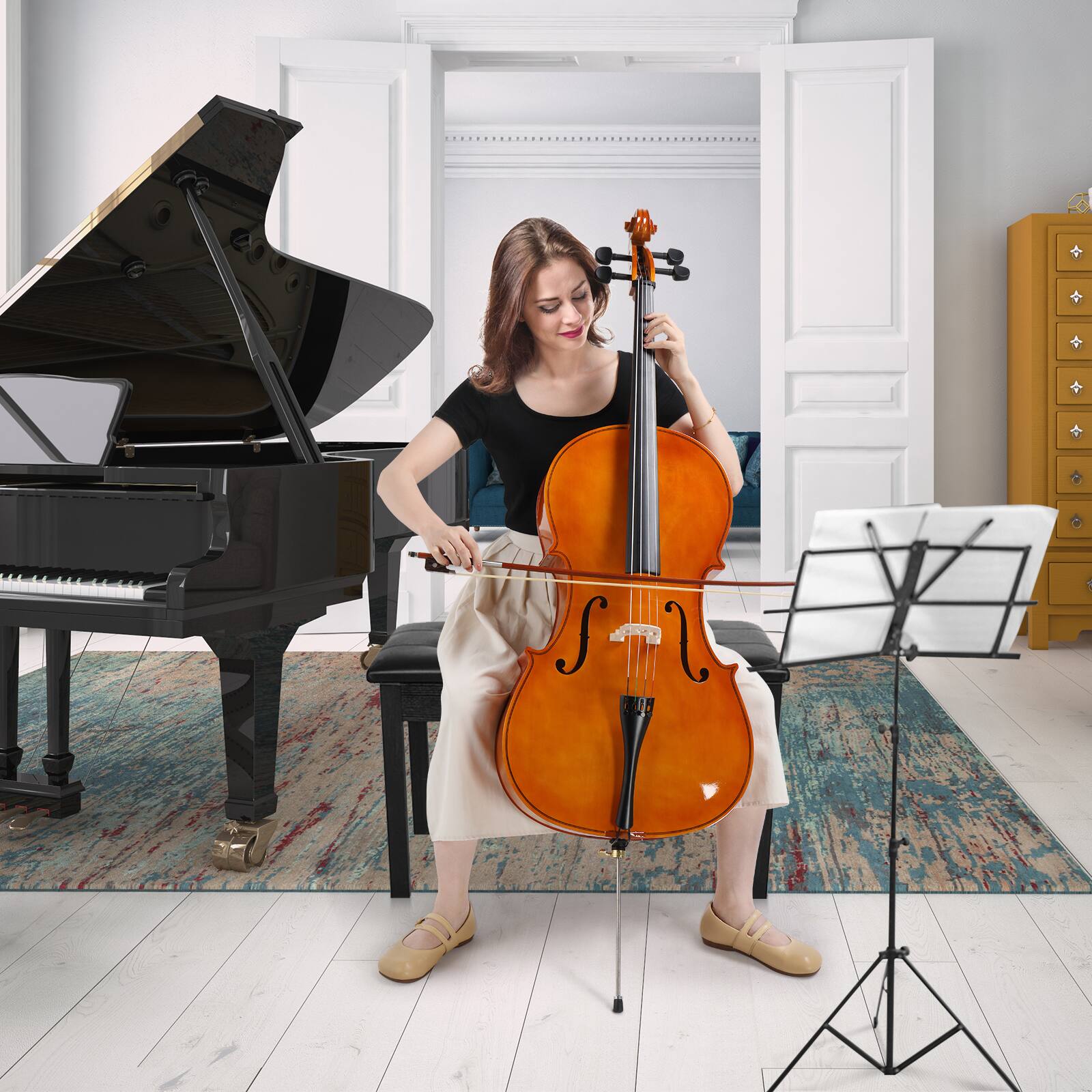 Front. Winado - Full-Size Cello, Beginner Cello 4/4, Acoustic Cello Kit with Portable Bag, Bow, Bridge, Rosin, Adults & Kids.
