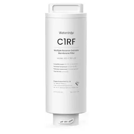 Waterdrop
C1RF
Multiple Reverse Osmosis Membrane Filter
Model: WD-C1RF-US
Compatible model: WD-CTH-US, WD-C1S-US
Feed water temperature: 4-100°F / 5-38°C
Feed water requirement: Municipal tap water
Filter life time: 12 months
Qingdao Ecopure Filter Co., Ltd
Tel: 1-888-352-3568 (U.S.)
E-mail: service@waterdropfilter.com
Add: No. 13, Yisheng Road, Jimo, Qingdao, China
Made in China
EPA Cert. No. 9550-DH-1
24/7
Yisheng Road, Jimo, Qingdao, China
Made in China V001