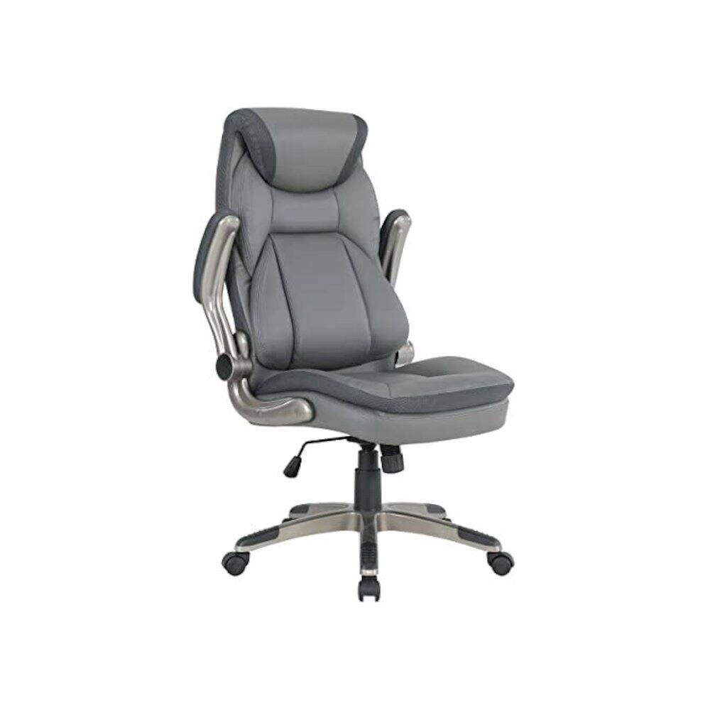 Back. FurniFact - Ergonomic Leather Office Chair – Executive High Back Gray Desk Chair - Charcoal / Titanium.